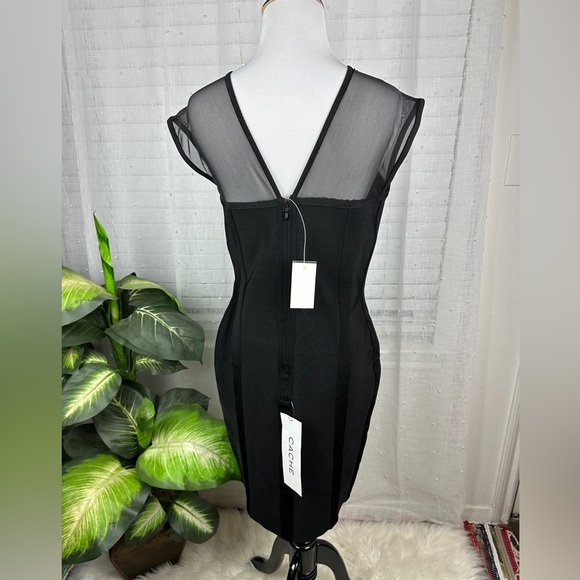 NWT Cache Mesh Sweetheart Neckline Little Black Bodycon Bandage Dress Illusion M - Picture 8 of 8